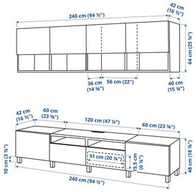 BESTÅ σύνθεση αποθήκευσης TV/πόρτες/συρτάρια ανοίγματος με πίεση, 240x42x230 cm 394.119.58
