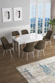 Extendable Dining Table &amp; Chairs Set (7 Pieces) Han - White, Brown White
Brown