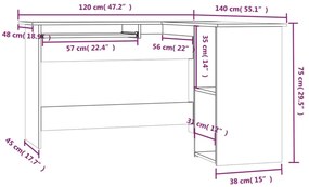 vidaXL Γραφείο Γωνιακό Καπνιστή Δρυς 120x140x75 εκ. Επεξεργασμένο Ξύλο