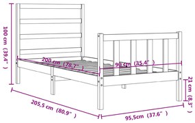 Πλαίσιο Κρεβατιού με Κεφαλάρι Μαύρο 90x200 εκ. Μασίφ Ξύλο - Μαύρο