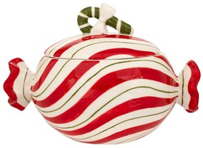 Χριστουγεννιάτικη Μπισκοτιέρα Κεραμική Καραμέλα Λευκό-Κόκκινο 21,5x13x15εκ. iliadis 90773