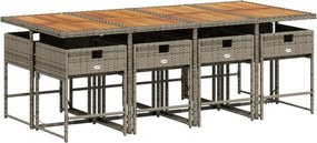 vidaXL Σετ Τραπεζαρίας Κήπου 9 τεμ. Γκρι Συνθ. Ρατάν με Μαξιλάρια