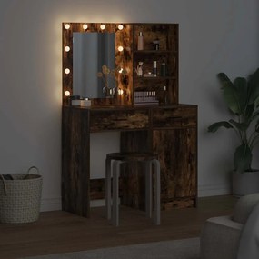 vidaXL Σετ Τραπέζι Ντυσίματος με LED 2 τμχ. Καπνιστό Δρύς