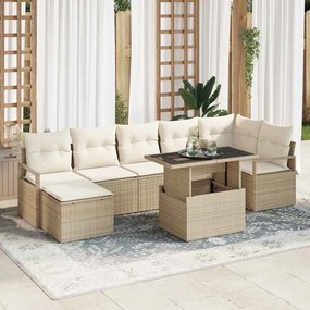 vidaXL Σετ Καναπέ Κήπου με αποθήκευση 8 pcs Μπεζ Πολυ ράταν