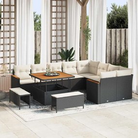 vidaXL Σετ Καναπέ Κήπου με μαξιλάρι 12 pcs Μαύρο Πολυ Ρατάν