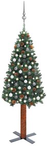 vidaXL Χριστουγεννιάτικο Δέντρο Slim με LED & Μπάλες Πράσινο 180 εκ.