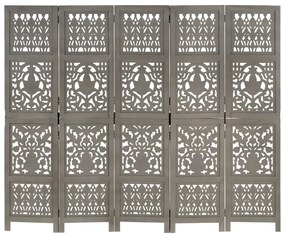 vidaXL Παραβάν Σκαλιστό στο Χέρι 5 Πάνελ Γκρι 200x165 εκ. Ξύλο Μάνγκο