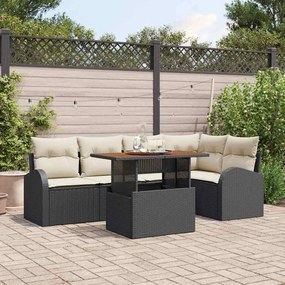vidaXL Σετ Καναπέ Κήπου 6 pcs Μαύρο και κρεμ 100 x 55 x 73 εκ