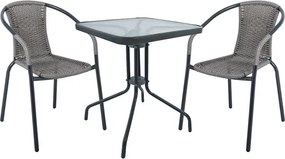 BALENO Set Κήπου - Βεράντας: Τραπέζι + 2 Πολυθρόνες Μέταλλο Ανθρακί, Wicker Mixed Grey   1τμχ