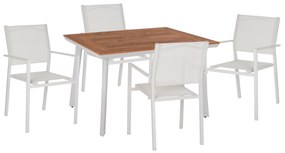 OUTDOOR DINING SET  5PCS ALUMINUM POLYWOOD TABLE &amp; METAL ARMCHAIRS TEXTLINE WHITE