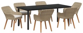 vidaXL Σέτ φαγητού για κήπο με μαξιλάρι 7 pcs Μπεζ συνθετικό ρατάν