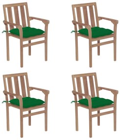 3073399 vidaXL Καρέκλες Κήπου Στοιβαζόμενες 4 τεμ. Μασίφ Ξύλο Teak &amp; Μαξιλάρια Πράσινο, 1 Τεμάχιο