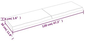 Ράφι Τοίχου 120x30x(2-4) εκ. από Ακατέργαστο Μασίφ Ξύλο Δρυός - Καφέ