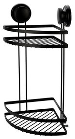 BATHROOM CORNER SHELVES WITH SUCTION CUP 2-TIER BLACK