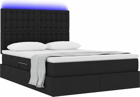 vidaXL LED Κρεβάτι αποθήκευσης με στρώμα Μαύρο 140 x 190 cm Ύφασμα