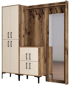 Έπιπλο Εισόδου Berlin 845HCT4217 180x35x200cm Walnut-Cream Particle Board, Metal