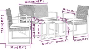 vidaXL Σετ Τραπεζαρίας Κήπου 5 τεμ. Καφέ Ρατάν Πολυπρ/λενίου &amp; Μαξιλ.