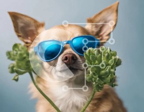 Σετ των 2 Intra Συλλεκτικό Ξύλινο Παζλ Plywood 4mm - Καφέ σκύλος με γυαλιά ηλίου και φύλλα Σε Ξύλινο Κουτί - Διαστάσεις: 10x10 cm – 25 κομμάτια