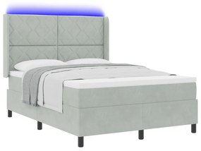 vidaXL Κρεβάτι με Ελατήριο στο Κουτί & LED Ανοιχτό Γκρι 160x200 εκ Βελούδο