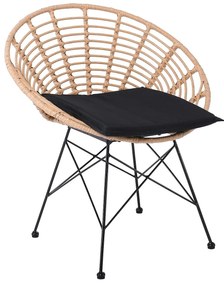 Πολυθρόνα Κήπου SALSA CORAL Μαύρο/Φυσικό Μέταλλο/Wicker 72x62x81cm