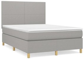 Κρεβάτι Boxspring με Στρώμα Ανοιχτό Γκρι 140x190 εκ. Υφασμάτινο - Γκρι