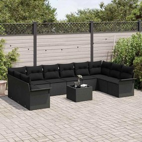 vidaXL Σετ Καναπέ Κήπου με μαξιλάρι 11 pcs Μαύρο Πολυ ράταν