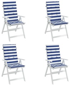 vidaXL Μαξιλάρια Καρέκλας με Ψηλή Πλάτη 4 τεμ. Μπλε/Λευκά Ριγέ Ύφασμα