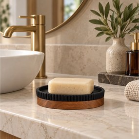 ΑΞΕΣΟΥΆΡ ΜΠΆΝΙΟΥ SOAP HOLDER PLAIN POLYRESIN ACACIA NIAGARA NOIR DO