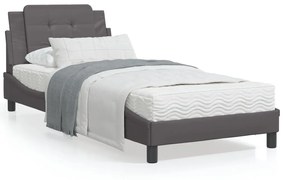 Κρεβάτι με Στρώμα Γκρι 90x200 εκ. από Συνθετικό Δέρμα