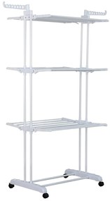Herzberg Πτυσσόμενη Απλώστρα με Ρόδες Λευκή HG-8034-WHT