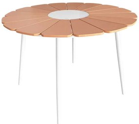Τραπέζι Pinap pakoworld λευκό αλουμίνιο και plywood σε φυσική απόχρωση Φ110x74εκ