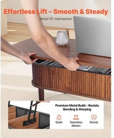 VEVOR 1000 mm Lift Top Coffee Table Fluted Oval Table Hidden Compartment Walnut