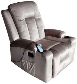Πολυθρόνα relax με μηχανισμό massage Gessel  βελούδο σε γκρι απόχρωση 80x90x98εκ