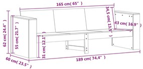 Καναπές Κήπου Τριθέσιος Λευκός 189x60x62 εκ. Μασίφ Ξύλο Πεύκου - Λευκό