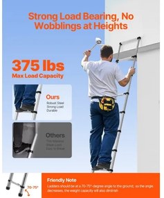 VEVOR Telescoping Ladder Stainless Steel Extension Step 10.5ft Portable Ladders