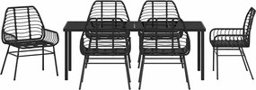 vidaXL Σέτ φαγητού για κήπο 7 pcs Μαύρο συνθετικό ρατάν
