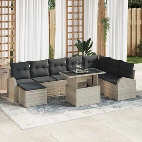 vidaXL Σετ Καναπέ Κήπου με μαξιλάρι 9 pcs Ανοιχτό γκρι
