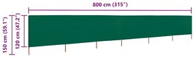 vidaXL Προστατευτικό Αέρα με 6 Πάνελ Πράσινο 800 x 120 εκ. Υφασμάτινο