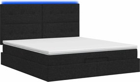 vidaXL Κρεβάτι Ottoman με Στρώμα και LED Μαύρο 160 x 200 cm Ύφασμα