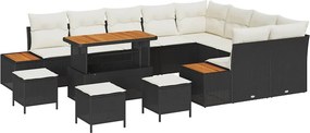 vidaXL Σετ Καναπέ Κήπου με μαξιλάρι 13 pcs Μαύρο Πολυ ράταν