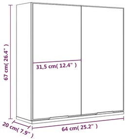 Ντουλάπι Μπάνιου με Καθρέφτη Καφέ δρυς 64 x 20 x 67 εκ. - Καφέ