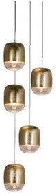 Πολυέλαιος Κρεμαστό Φωτιστικό Οροφής 5xLED 4,2W Dimmable Triac Φυσητό Γυαλί Βάση Φ15cm Gong Mini 5R Prandina-1A63002613098-Χρυσό 1A63002613098