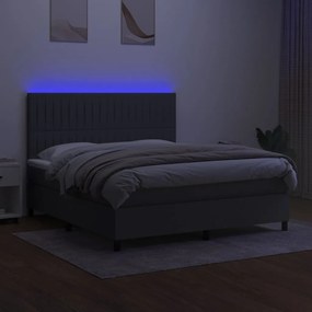 vidaXL Κρεβάτι Boxspring με Στρώμα &amp; LED Σκ.Γκρι 160x200 εκ Υφασμάτινο