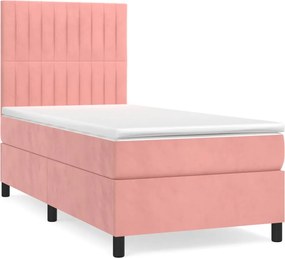 vidaXL Κρεβάτι Boxspring με Στρώμα Ροζ 90x200 εκ. Βελούδινο