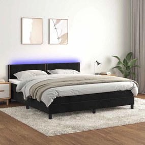 vidaXL Κρεβάτι Boxspring με Στρώμα &amp; LED Μαύρο 180x200 εκ. Βελούδινο