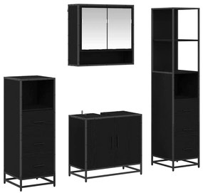 vidaXL Σετ Επίπλων Μπάνιου με ράφι 4 pcs Μαύρη Οξυά Επεξεργασμένο ξύλο