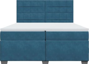 vidaXL Κρεβάτι Boxspring με Στρώμα Μπλε 200x200 εκ. Βελούδινο