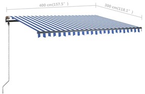 Τέντα Συρόμενη Χειροκίνητη με LED Μπλε / Λευκό 400 x 300 εκ. - Μπλε