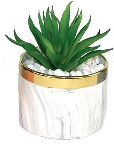 Διακοσμητικό φυτό με κεραμικό κασπώ Λευκό/Χρυσό 12cm Μαλέλης 14094