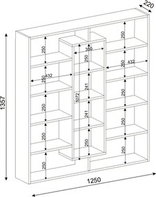 Βιβλιοθήκη Ample Megapap χρώμα μαύρο - λευκό 125x22x135,7εκ.